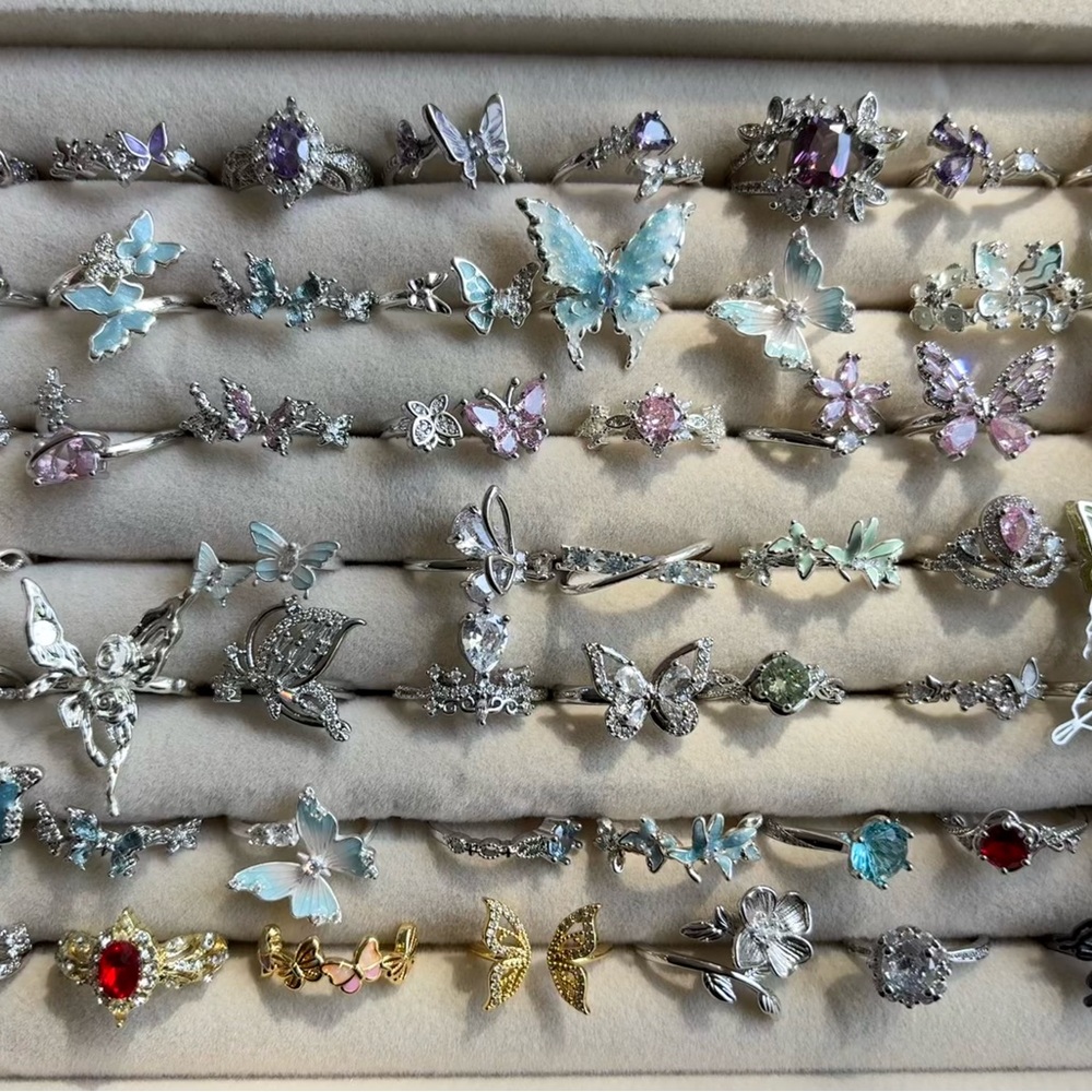 Adjustable Butterfly and Floral Ring